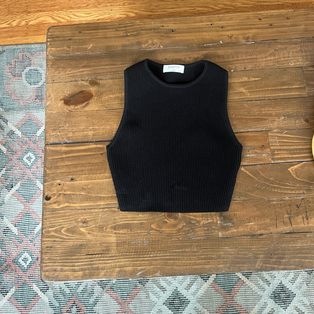 Babaton Black Ribbed Crop Top